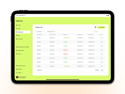 Tailsense - Device List analytic analytics analytics dashboard button crm crm dashboard dashboard minimal saas sidebar table ui ux