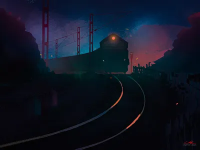 Rail Journey animationart artdirection cinematic illustration colorsshapes conceptart digitalillustration digitalpainting environment art graphic design illustration landscapeart moodcolors motion graphics nightscene photoshoppainting