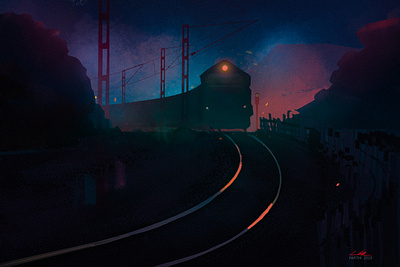 Rail Journey animationart artdirection cinematic illustration colorsshapes conceptart digitalillustration digitalpainting environment art graphic design illustration landscapeart moodcolors motion graphics nightscene photoshoppainting