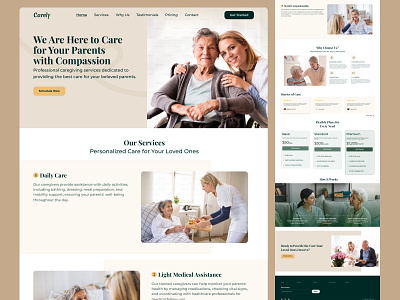 Carely - Elderly Care Landing Page calm care caregiver cta future give health hospital human landingpage man old ui ux web website