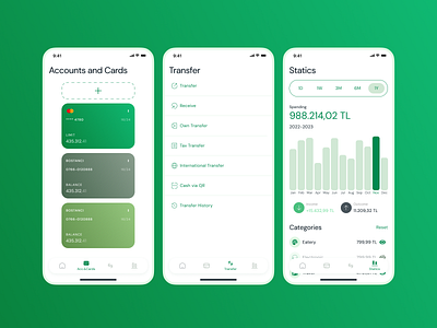 Banking App - Accounts & Cards, Transfer, Statics accounts app banking banking app cards design fintech fintech app mobile mobile banking statics transfer ui ux