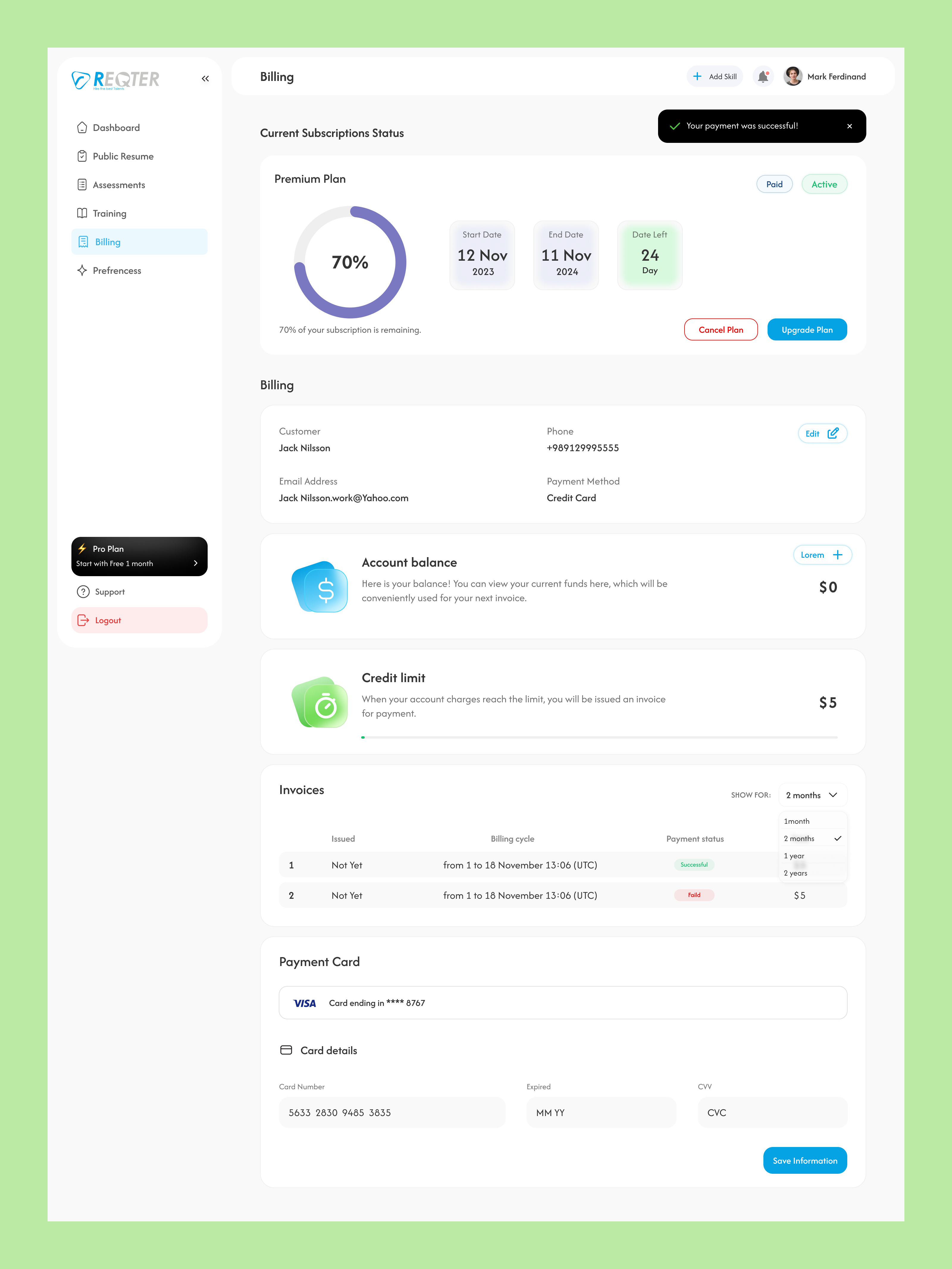 Billing Page figma ui uiux