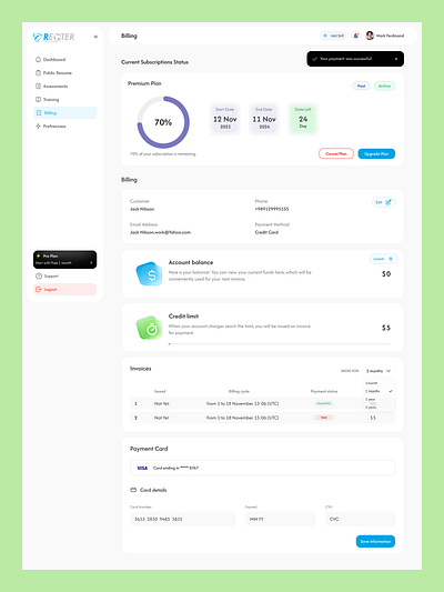 Billing Page figma ui uiux