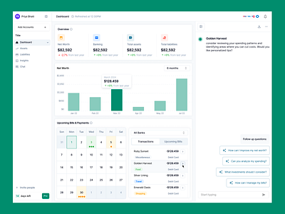 Financial Dashboard UI: Streamlined Insights and Personalization dashboarddesign datavisualization financeapp fintechui linear minimaldesign ui ux uxdesign dashboarddesign