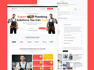 Website UI Design - Aquafix Plumbing figma plumber plumbing plumbing service website plumbing web design plumbing website plumbing work plumbing worker red web design website website design website for plumbing website ui worker