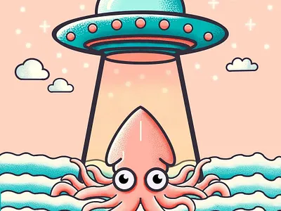 The UFO and the Kraken amateur cartoon character creation digital art digital illustration illustration minimal pink ufo