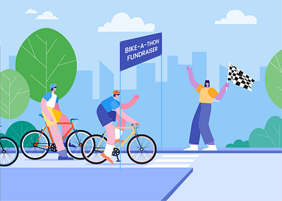 Set of Illustrations for Micharity bicycle campaign charity design donation event graphic design illustration magnet marathon marketing outdoor people race run running social media street tree volunteer