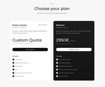 Pricing Section design landing page ui web design webdesign webflow website