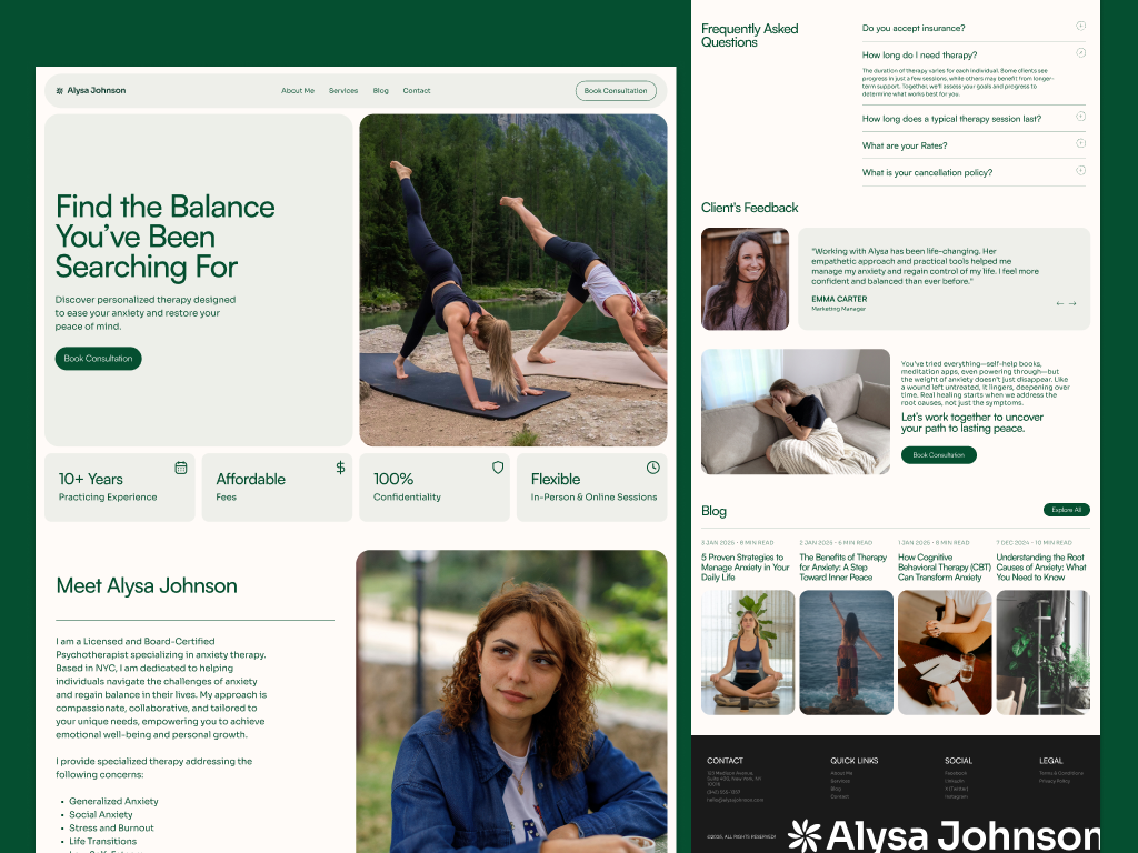 Psychotherapist Website Design design for therapists design for wellness health wellness landing page design mental health matters minimal ui modern design psychotherapist therapist website therapy website ui ui ux design
