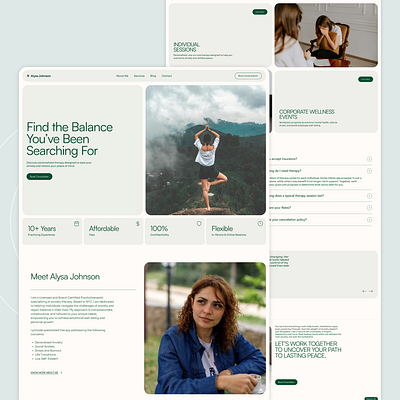 Psychotherapist Website Design design for therapists design for wellness health wellness landing page design mental health matters minimal ui modern design psychotherapist therapist website therapy website ui ui ux design