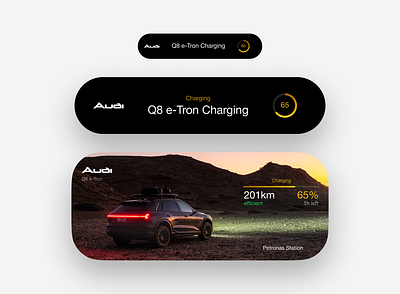 Dynamic Island - Audi Q8 E-Tron 3d animation app audi branding charge concept design dynamic ev graphic design illustration iphone island logo motion graphics q8 ui ux vector