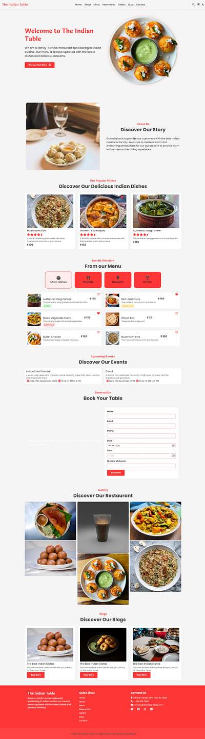 Restaurant Landing Page css design html javascript landingpage restaurant restaurantlandingpage theindiantable ui ux uxui