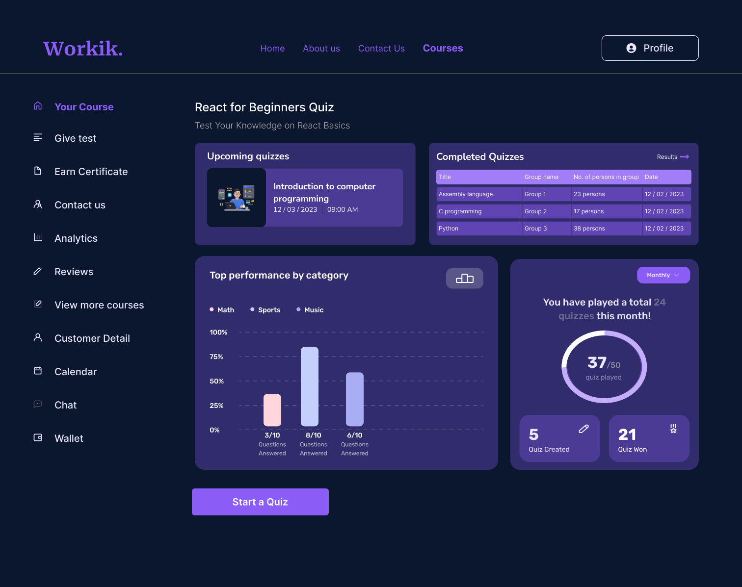 Course Generator Web design