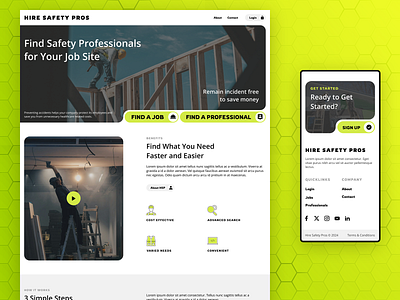 Hire Safety Pros Home Page Concept buttons clean construction landing modern rounded services ui website work