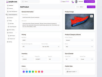 Sales Management Dashboard add product dashboard dashboard design manage products product list product requests products sales sales management ui ux