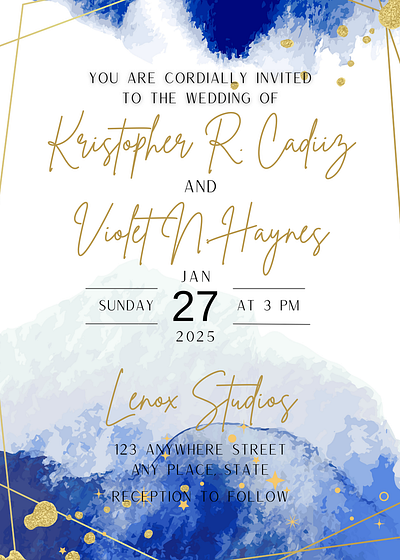 Wedding Invite Sample - Blue & Gold design digital art digital invite invitation marriage reception wedding