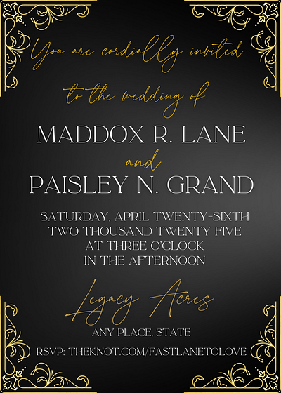 Wedding Invitation Draft - Black Tie Sample black tie digital design formal invitation invite marriage wedding