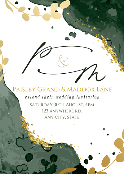 Wedding Invitation - Green and Gold Sample digital invitation elopment invitation invite marriage reception wedding