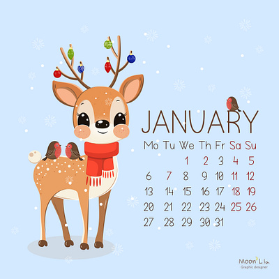 January calendar with cute deer adobeillustrator calendar christmas cute deer design freelance graphic design illustration january newyear