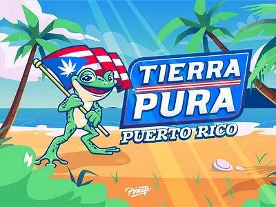 Tierra Pura - Puerto Rico beach brand flag frog illustration letter logo puerto rico vector art weed