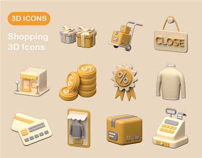 Shopping 3D Icons 3d 3d modeling graphic design render shopping