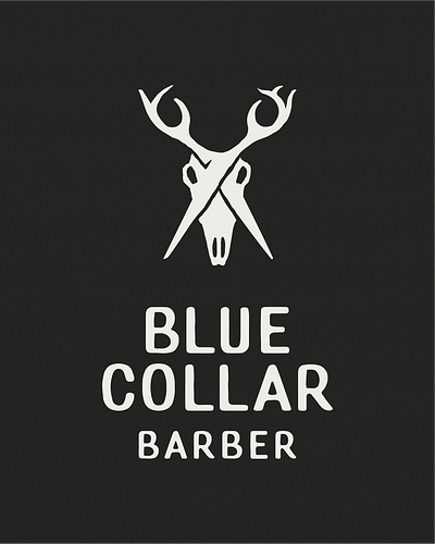 Blue Collar Barber Logo barber branding hair scissor