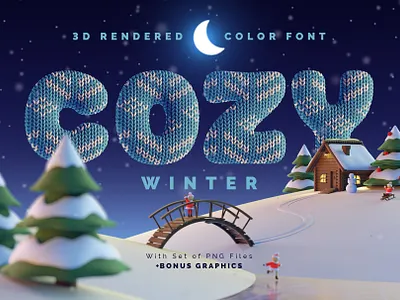 Cozy Winter — Color Bitmap Font 3d alphabet branding cold cool cozy design font illustration knitted lettering object render sweater type typeface typography ugly ui winter