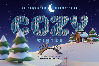 Cozy Winter — Color Bitmap Font 3d alphabet branding cold cool cozy design font illustration knitted lettering object render sweater type typeface typography ugly ui winter