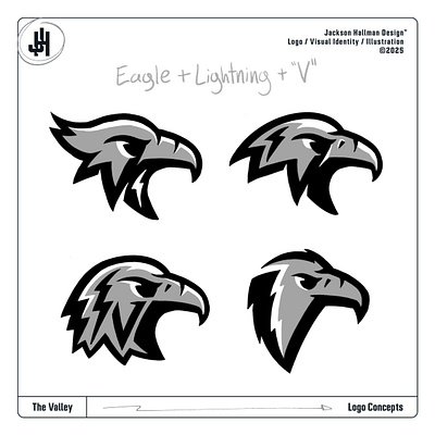 The Valley Concept Sketches bird concept eagle lacrosse lightning logo logo design mascot sketch sport sports sports logo