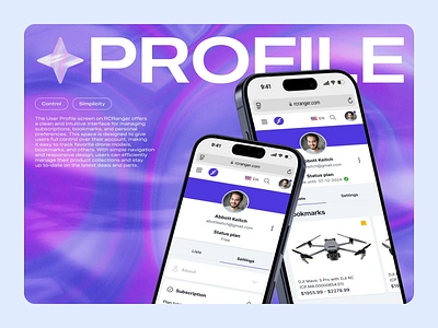 User Profile: Account Settings and Controls 3d drone account settings animation bookmarks drone figma design mobile design mockup personal details responsive screen scroll subscription ui ui design user interface user profile ux ux design web design