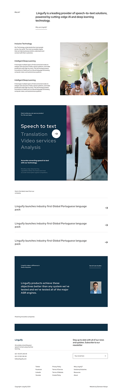 Linguify ai education landing page speech to text ui uiux website