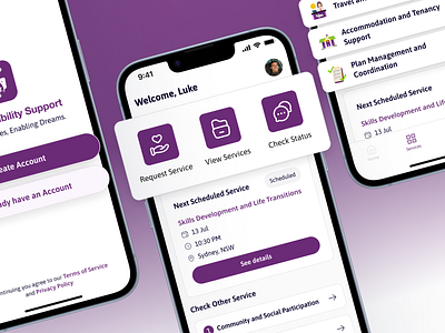 Disability Support App UI Design app design australian app disability disability app disability ui disable ui healthcare app interface mobile application service app services support app sydney app trending trendy ui ui ui design ui pop out uiux ux