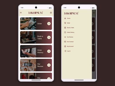 Restaurant - Mobile App basket booking booking table cart login main menu mobile online order order rating restaurant review signup ui
