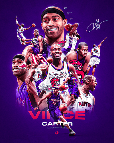 Vince Carter Jersey Retirement 11/2/24 basketball gfx graphic design nba sports design toronto raptors vince carter