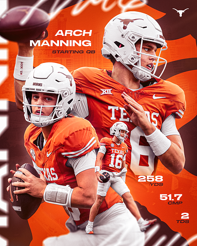 Arch Manning Starting QB Debut arch manning cfb football gfx graphic design sports design texas longhorns