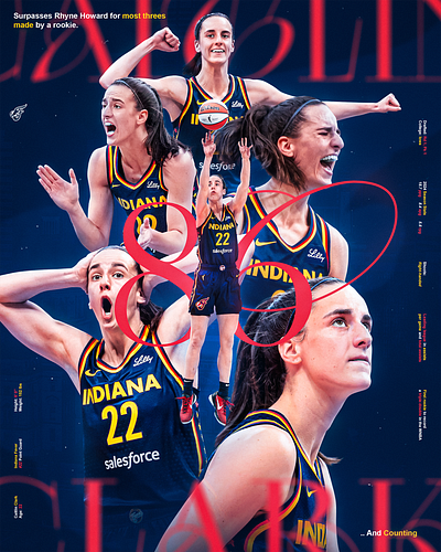 Caitlin Clark Most 3s Made by a Rookie (WNBA History) basketball caitlin clark gfx graphic design indiana fever sports design wnba