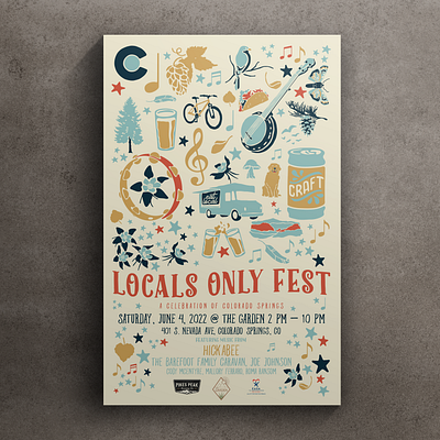 Locals Only Fest Event Poster concert posters event branding festival illustration limited palette mixed icon music festival poster