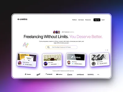 Contra redesign concept 3d freelancer platform graphic design landing page trendy landing page ui website