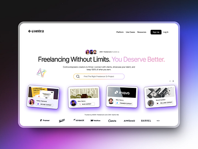 Contra redesign concept 3d freelancer platform graphic design landing page trendy landing page ui website