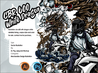 CBR 600 With White Dragon cloud creative illustration design detailed digital illustration dragon graphic artist graphic design helmet hoodie illustration illustrator jacket mockup moto rider sea sport tshirt white