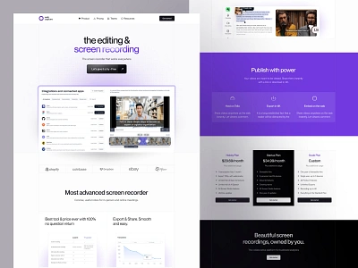 Screen Recorder Landing Page UI desktop screen recorder homepage landing page design online video editor website online video recorder ui ux saas homepage design saas website design screen recorder landing page video editor landing page webcam recorder landing page