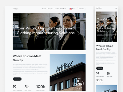 Artifex Landing Page Design Concept black white web clothing website landing page manufacture web profile web ui ui design uidesign uiux web design