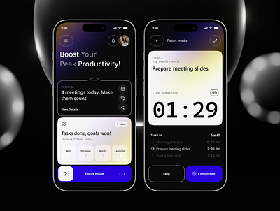 Productivity App app dark theme design mobile mobile app product design productivity ui ui ux ui ux design ux