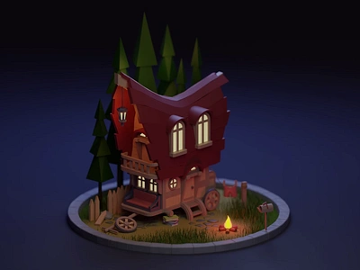 Carriage-house without hourses 3d animation beginner blender carriage carriage house forest low poly lowpoly motion graphics props scene