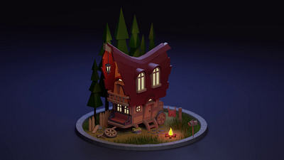 Carriage-house without hourses 3d animation beginner blender carriage carriage house forest low poly lowpoly motion graphics props scene