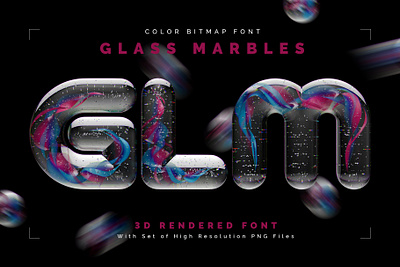 Glass Marbles — Color Bitmap Font 3d abstract alphabet background branding dark design font glass illustration lettering marble render transparent type typeface typography