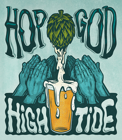 Hop God High Tide beer branding design drawing graphic design illustration logo print