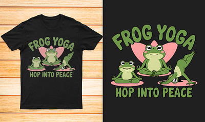 Frog Yoga Hop Into Peace amazon art branding custom t shirt cute design frogsmeme graphic design illustration logo toad vector