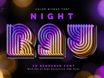 Night Ray — Color Bitmap Font 3d alphabet branding bright design font glow illustration lettering light neon night ray render type typeface typography ui