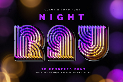 Night Ray — Color Bitmap Font 3d alphabet branding bright design font glow illustration lettering light neon night ray render type typeface typography ui